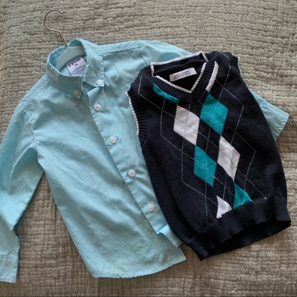 Baby/toddler boy’s Izod shirt and sweater vest pair. Size 18months. EUC.